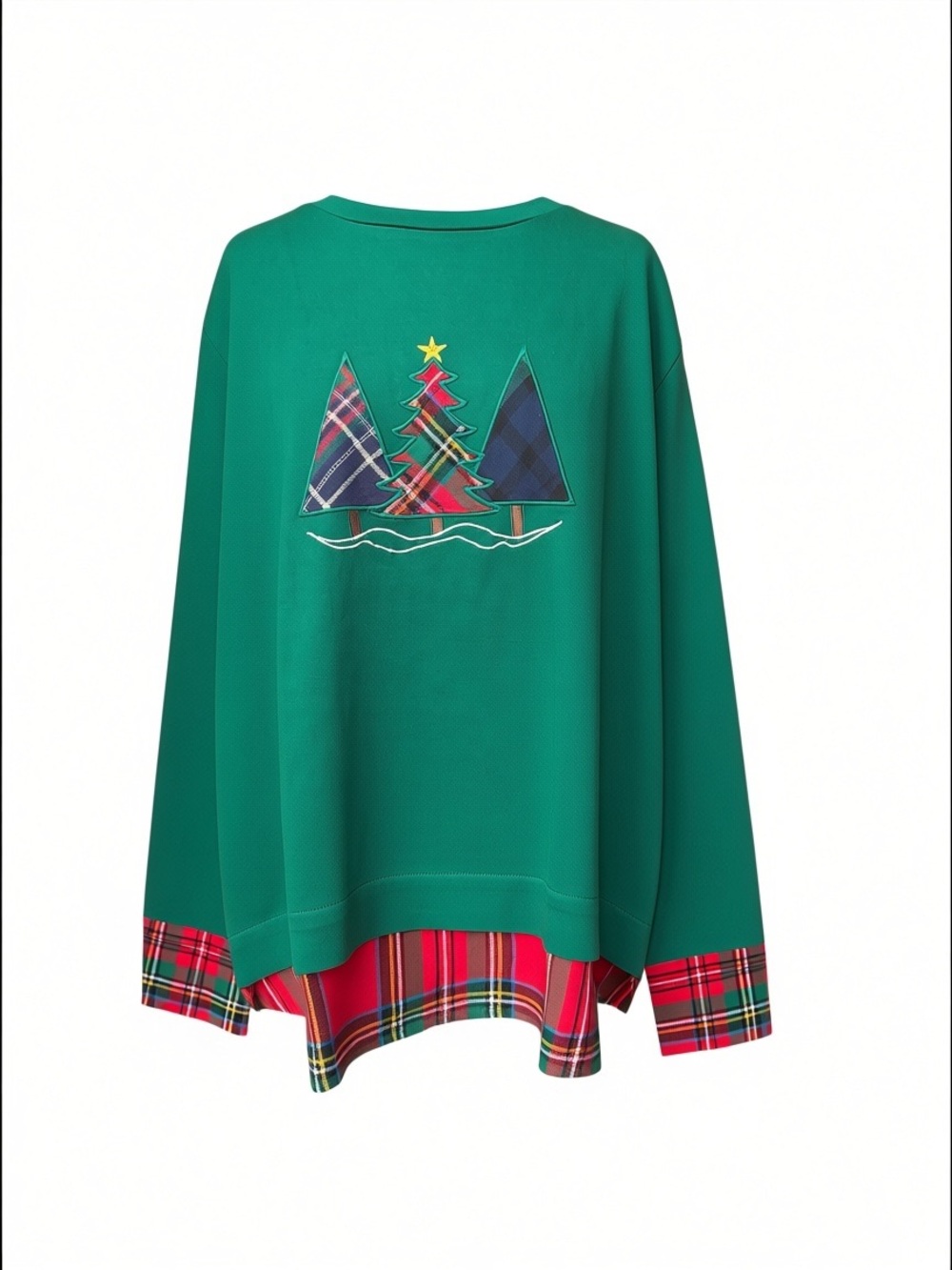 NWOT Potpourri 100% Cotton Plaid Trees Sweatshirt